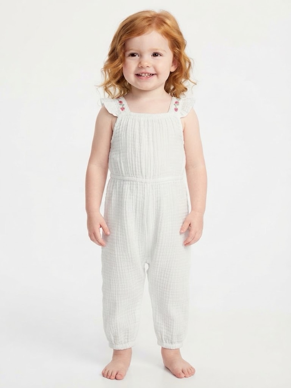 Carter's Green And White Romper with Strawberry Embroidered Strap Detail